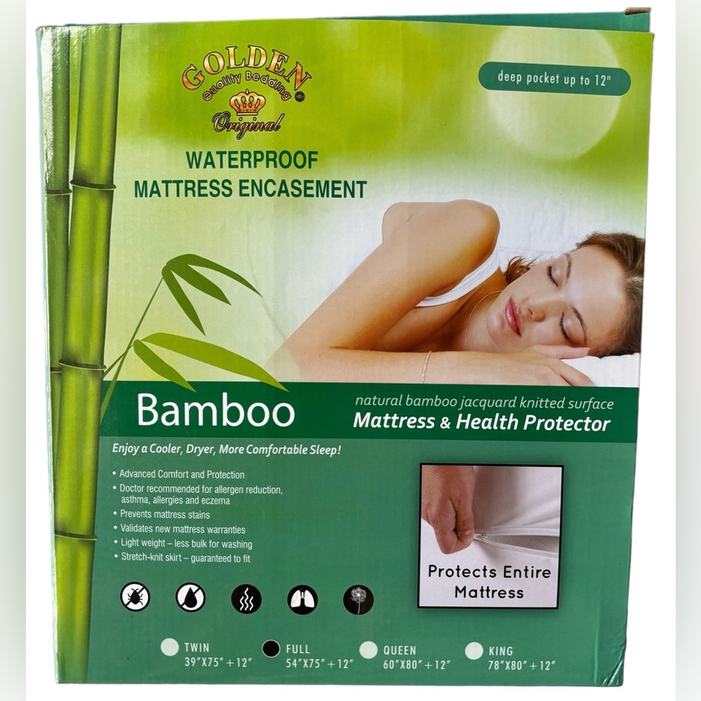 Bamboo Waterproof Mattress Encasement 12" Deep Pocket Full Size